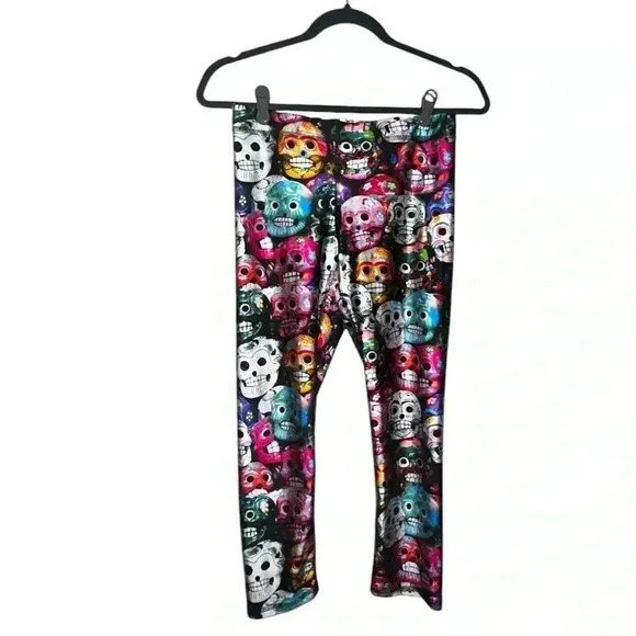 Terez Rainbow Sugar Skull Print Capri Leggings Mediumm - Picture 2 of 5
